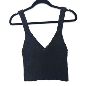 NWT Ozma‎ of Claifornia Black Crochet V Neck Cropped Tank Size L Peru Fair Trade